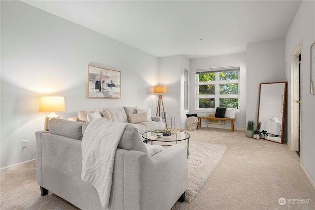 living room featuring light colored carpet