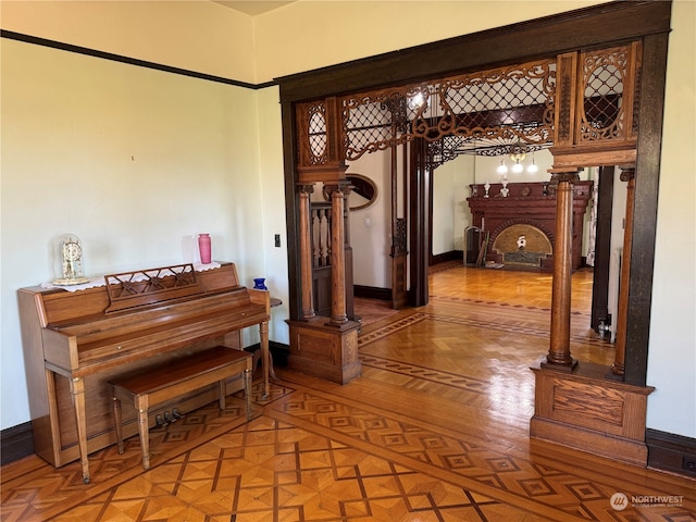 miscellaneous room featuring parquet floors