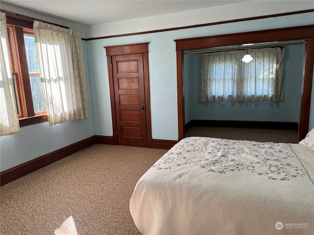 unfurnished bedroom featuring dark colored carpet