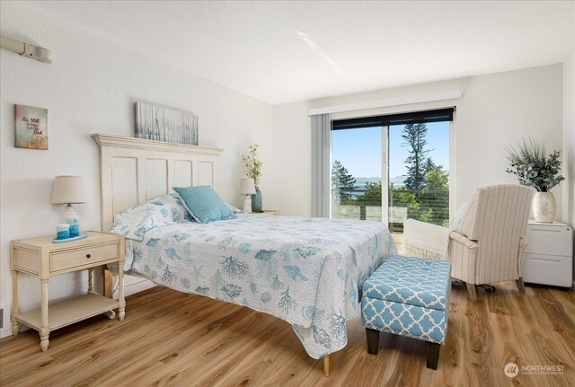 bedroom with access to outside and light hardwood / wood-style flooring