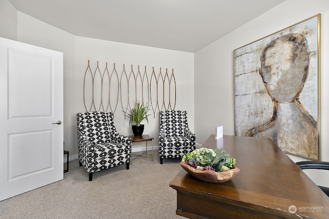 sitting room with carpet floors