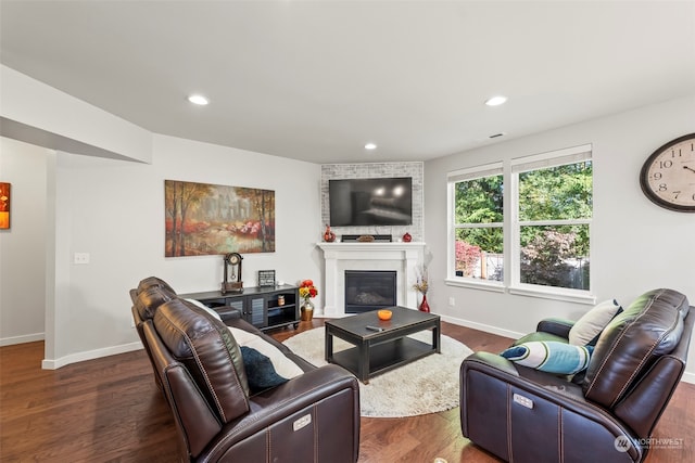 living room with dark wood-type flooring