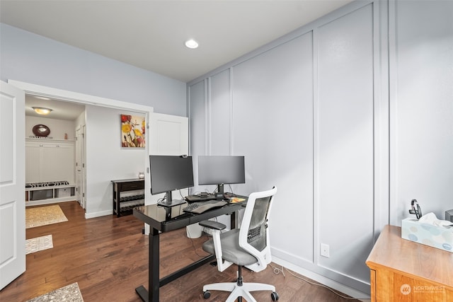 office featuring dark hardwood / wood-style floors