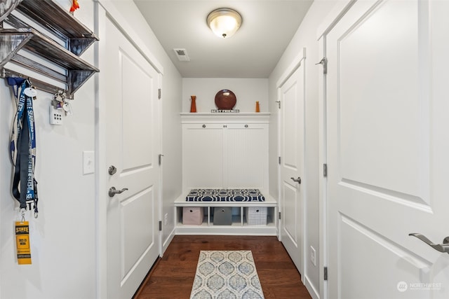 mudroom featuring dark hardwood / wood-style flooring