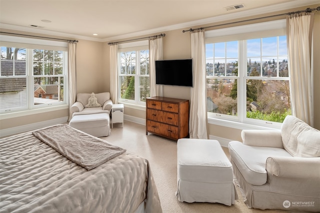 bedroom with crown molding