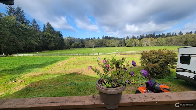 view of yard with a rural view