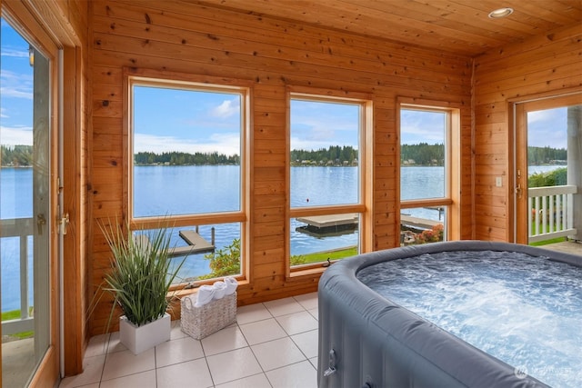 2210E Mason Lake Dr W, Grapeview, WA 98546 - sunroom / solarium with a water view and a hot tub