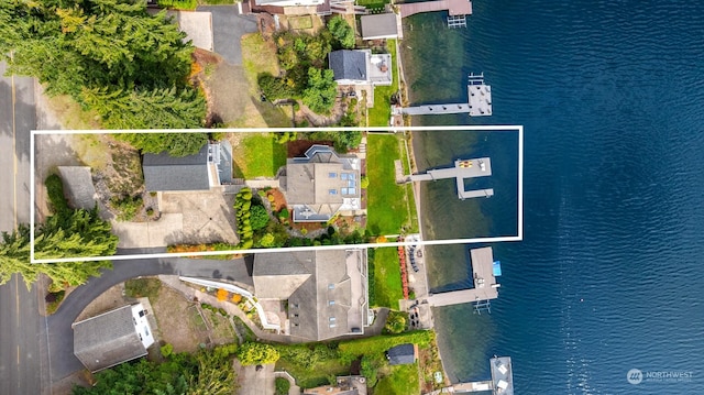 2210E Mason Lake Dr W, Grapeview, WA 98546 - aerial view of residential area featuring property boundaries highlighted and a large body of water