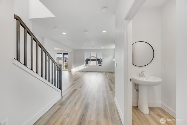 foyer with light wood-type flooring