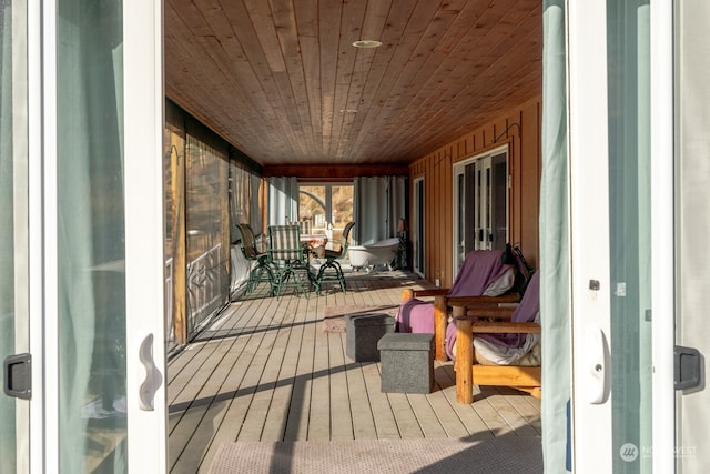 exterior space featuring wooden ceiling