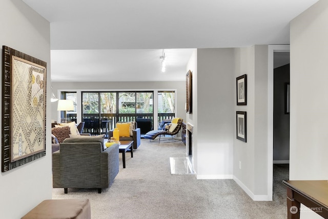 living room with light carpet