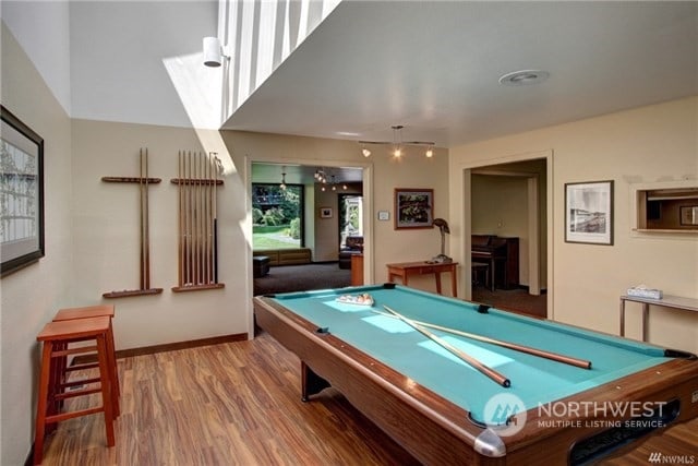 rec room featuring hardwood / wood-style floors and pool table