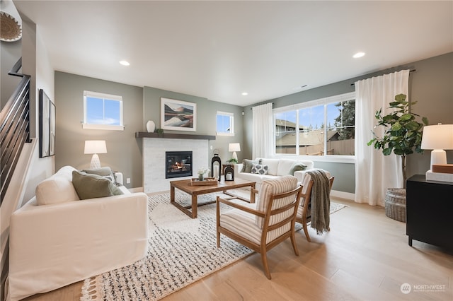 living room with light wood-type flooring