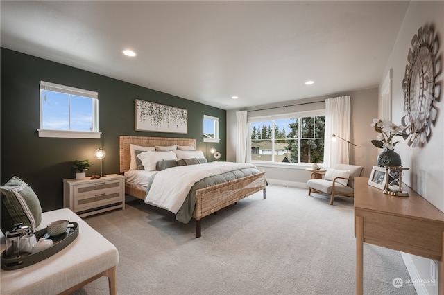 bedroom with carpet floors and multiple windows