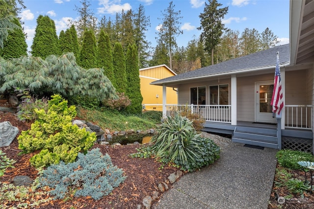 view of yard featuring covered porch