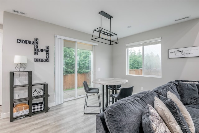 dining room with light hardwood / wood-style floors and a healthy amount of sunlight