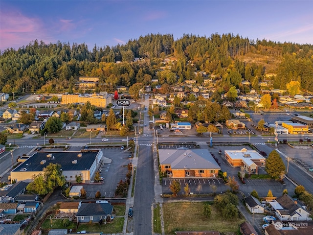 view of aerial view at dusk