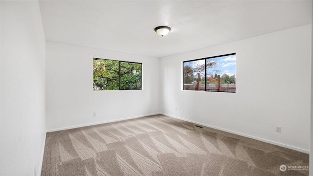 unfurnished room featuring plenty of natural light and light colored carpet