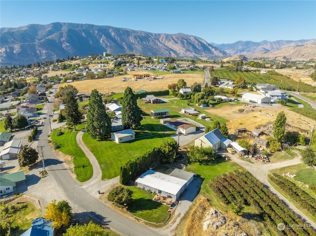 birds eye view of property featuring a mountain view