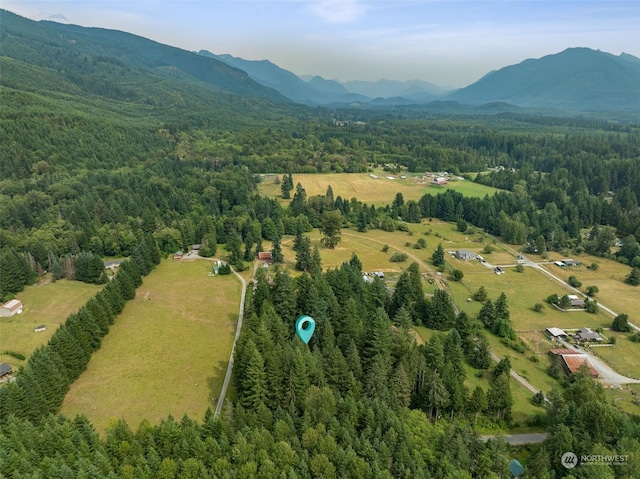 bird's eye view with a mountain view