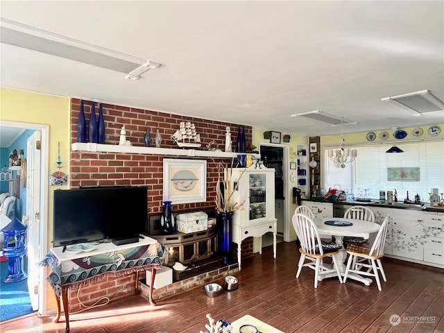 living room with dark hardwood / wood-style floors