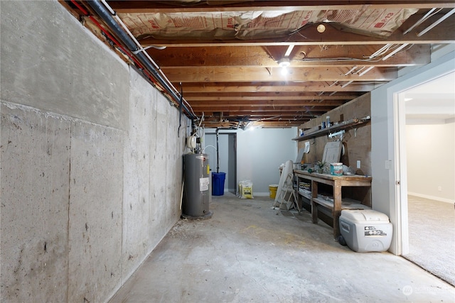 basement featuring water heater