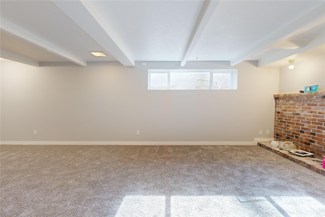 basement featuring carpet flooring