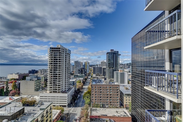 property's view of city featuring a water view