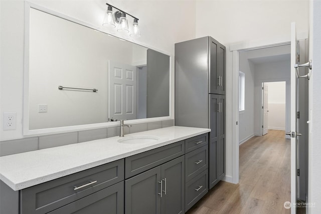 bathroom with hardwood / wood-style flooring and vanity