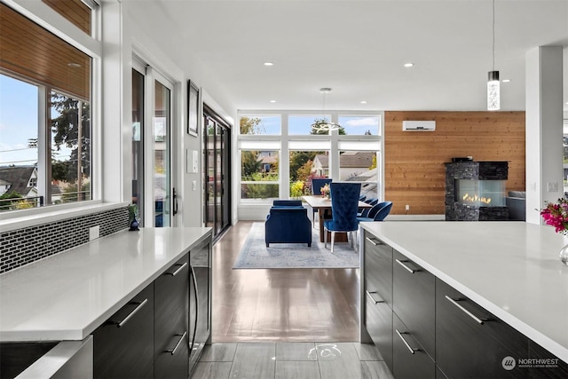 kitchen featuring a healthy amount of sunlight, light countertops, and modern cabinets