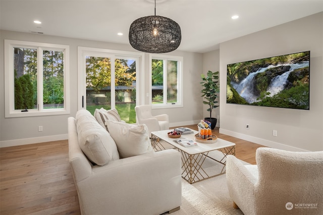 living room with hardwood / wood-style floors