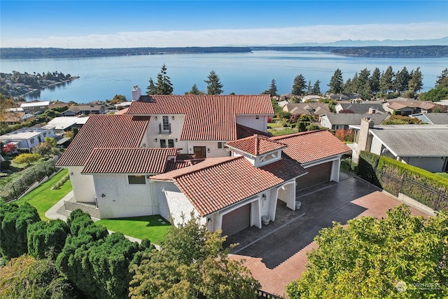 aerial view featuring a water view