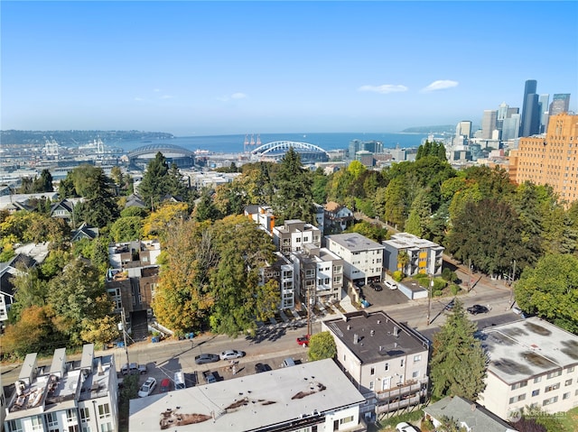 aerial view with a water view