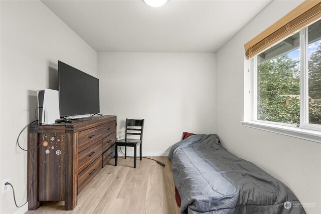 bedroom with light hardwood / wood-style flooring