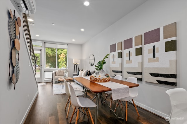 dining space with dark hardwood / wood-style floors