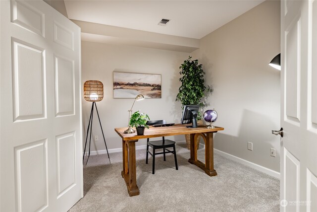 view of carpeted office space