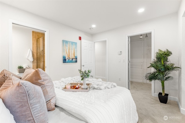 carpeted bedroom with a spacious closet