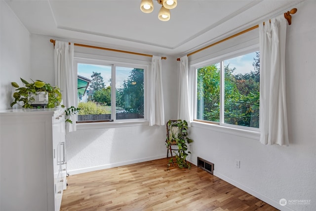 spare room featuring a wealth of natural light and light hardwood / wood-style floors