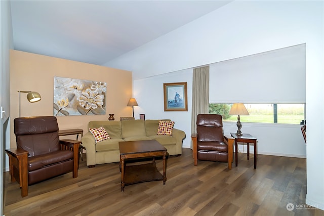 living room with dark hardwood / wood-style flooring