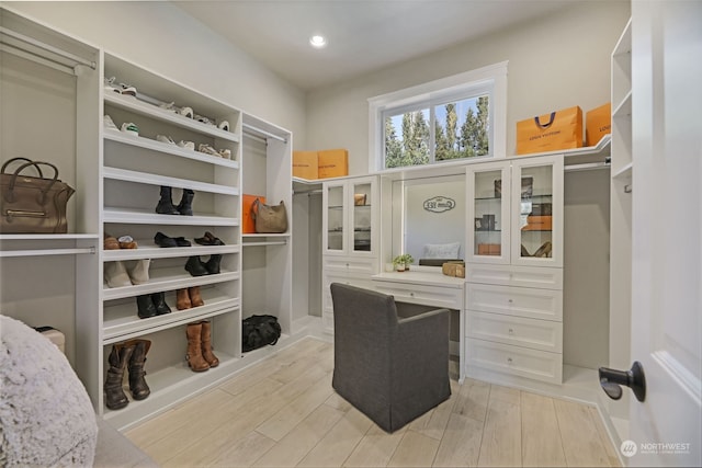 spacious closet featuring light wood-type flooring