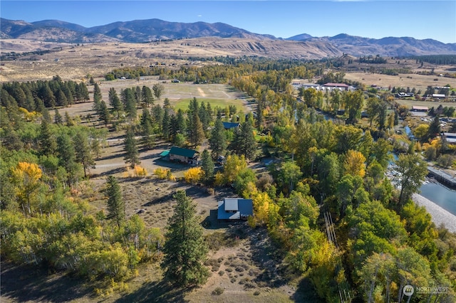 birds eye view of property with a mountain view