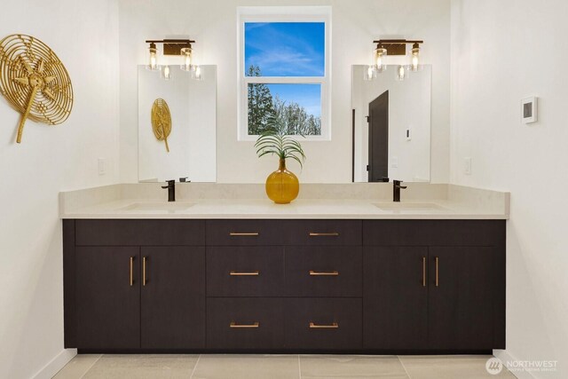 8721 Semiahmoo Dr, Blaine, WA 98230 - full bath featuring double vanity, baseboards, and a sink