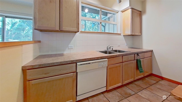 kitchen featuring dishwasher, decorative backsplash, sink, and a wealth of natural light