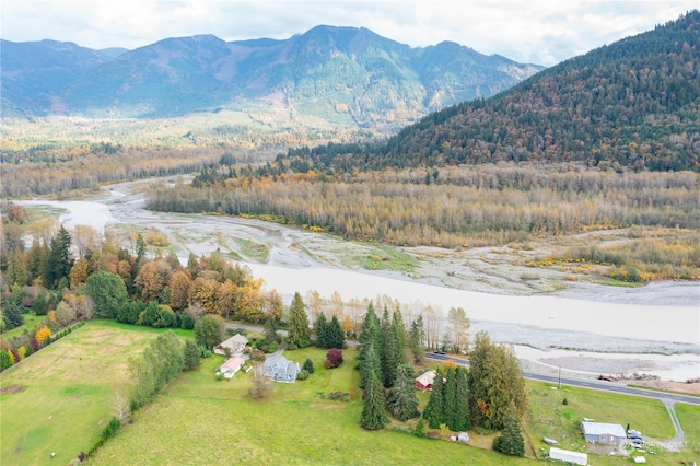 bird's eye view with a mountain view