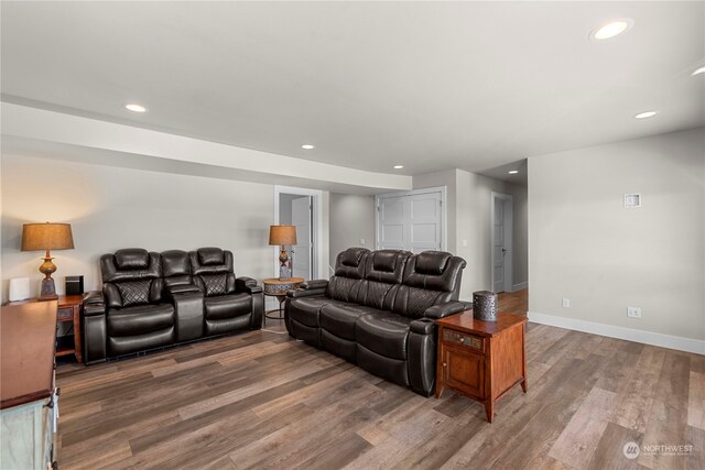 living room with hardwood / wood-style flooring