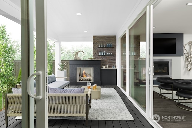 11919 SE 242nd St, Kent, WA 98030 - wooden deck featuring an outdoor living space with a fireplace