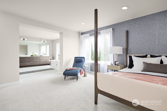 11919 SE 242nd St, Kent, WA 98030 - carpeted bedroom featuring recessed lighting, connected bathroom, and baseboards