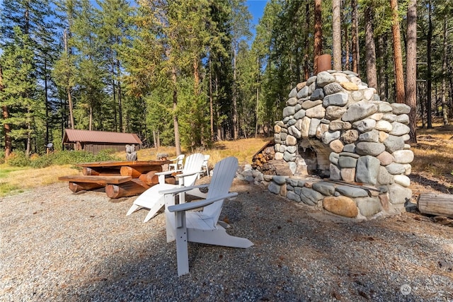 view of property's community with a view of trees