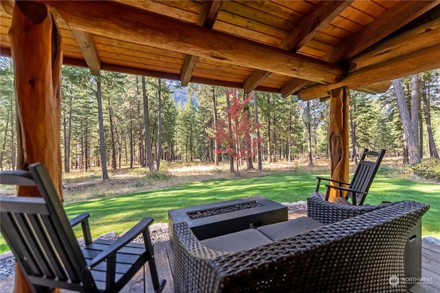 view of patio / terrace with a fire pit