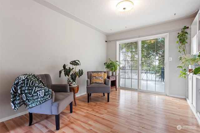 sitting room with light hardwood / wood-style floors